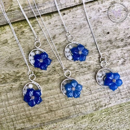 Blue Agate Flower Silver Pendant